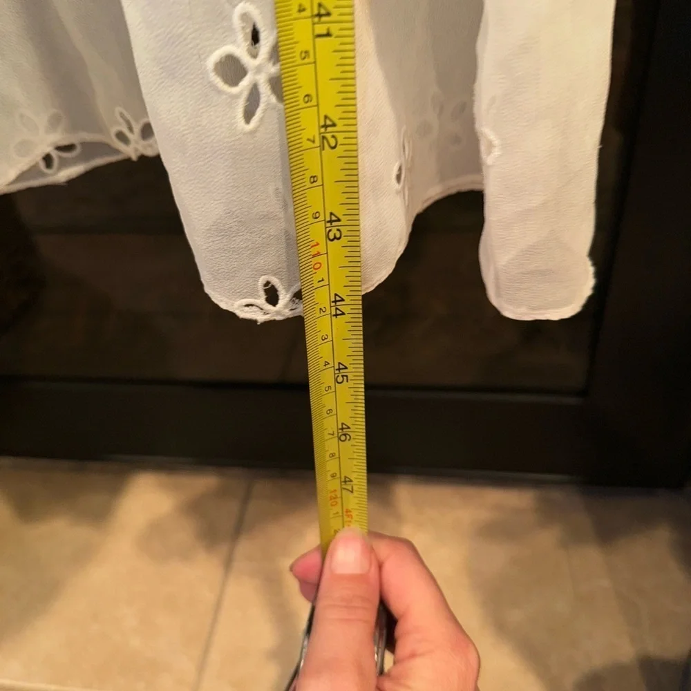 Sandro Ricarda White Eyelet Chiffon Zip Front Sheer Midi Dress Collared Small - Picture 8 of 11